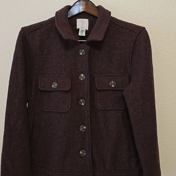 - Joie Wool Blend Cropped Shacket. Size M Wool/Rayon Blend. Mulberry Color. - Picture 1 of 9